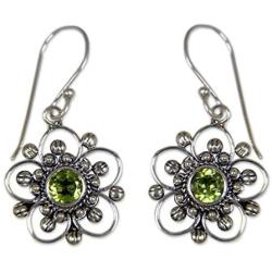 NOVICA 925 Sterling Silver and Peridot Flower Dangle Earrings, Natures Gift