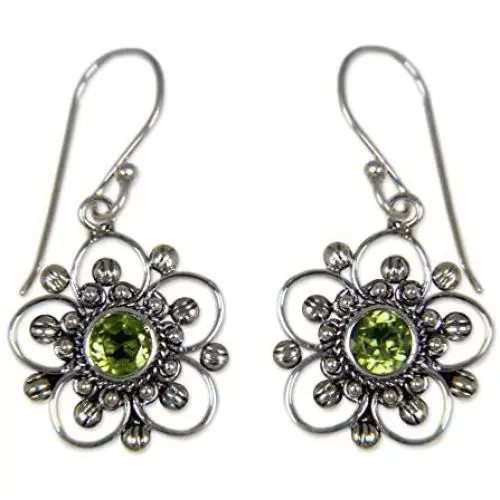 NOVICA 925 Sterling Silver and Peridot Flower Dangle Earrings, Natures Gift NOVICA 925 Sterling Silver and Peridot Flower Dangle Earrings, Natures Gift
