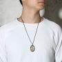 Rockyu Coin Necklace for Men Women Gold Plated Stainless Steel Coin Pendant Engraved Virgin Mary Christian Jewelry with Lattering Miraculous Medal Chain 24 Inch