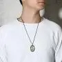 Rockyu Coin Necklace for Men Women Gold Plated Stainless Steel Coin Pendant Engraved Virgin Mary Christian Jewelry with Lattering Miraculous Medal Chain 24 Inch