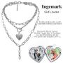 Ingemark Statement Cool Punk Chunky Chain Toggle Necklace for Women Girls Heart Shaped Photo Locket Pendant Layered Heart Locket Necklace (Style 3 Silver)