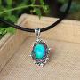 Mood Stone in Antique Sterling Silver Finish Gothic Flower Pattern Pendant Magic Color Change Leather Necklace Mood Necklace