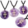 SUNYIK Egyptian Ankh Cross Engraved Round Stone Amulet Pendant Necklace, Adjustable Wave Necklaces for Unisex