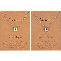 2 PCS 12 Zodiac Necklace Gold Silver Constellation Pendant Necklace Astrology Virgo Leo Necklace for Women Girls