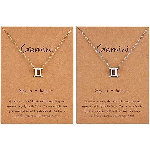 2 PCS 12 Zodiac Necklace Gold Silver Constellation Pendant Necklace Astrology Virgo Leo Necklace for Women Girls