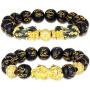 2 Pieces 12 mm Feng Shui Bead Bracelet Chinese Bracelet with Hand Carved Black Amulet Bead Bracelet for Attracting Wealth and Good Luck