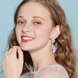 BriLove Womens Wedding Bridal Crystal Leaf-Shaped Multi-Rhinestone Dangle Earrings