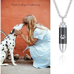 PJ Jewelry Cremation Memorial Ashes Urn Pendant Stainless Steel Bullet Paw Print Keepsake Necklace