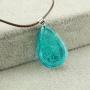 FM FM42 Natural White Pressed Dried Flower Glow in The Dark Blue Teardrop Pendant Necklace GN1225