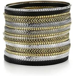 Ensoul Arrow Stripe Mixed Metal Aztec African Indian Multi Women Bangles Bracelets Set of 16/2.68'' Dia.