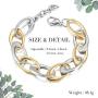 CIUNOFOR CZ Bracelet for Women Girls Wide Cuban Curb Link Bracelet Italian Style Oval Bracelet Silver Rose Gold Plated Adjustable Stainless Steel Chain with Round Disc Charm