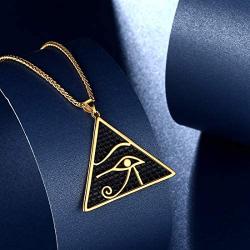 beautlace Egyptian Eye of Horus/Ankh Cross Necklace Silver/18K Gold/Black Gun Plated Ancient Triangle Eyes of Evil Symbol of Protection Pendant for Men and Women KP0036