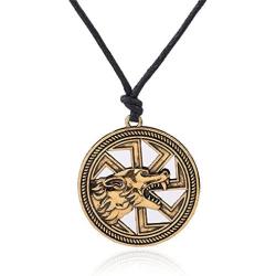 Viking Fenrir Wolf Slavic Sun Wheel Talisman Protection Necklace