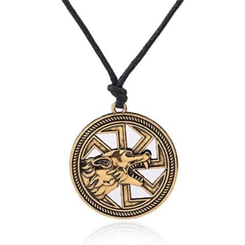 Viking Fenrir Wolf Slavic Sun Wheel Talisman Protection Necklace