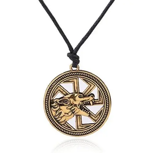 Viking Fenrir Wolf Slavic Sun Wheel Talisman Protection Necklace Viking Fenrir Wolf Slavic Sun Wheel Talisman Protection Necklace