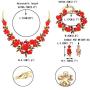 EVER FAITH Costume Jewelry Set Crystal Simulated Pearl Rose Flower Necklace Earrings Bracelet Set Red Gold-Tone