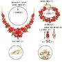 EVER FAITH Costume Jewelry Set Crystal Simulated Pearl Rose Flower Necklace Earrings Bracelet Set Red Gold-Tone EVER FAITH Costume Jewelry Set Crystal Simulated Pearl Rose Flower Necklace Earrings Bracelet Set Red Gold-Tone