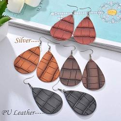 Leather Earrings for Women, 4 Pairs Sterling Silver Piercing Hook with Antique Petal Drop Earrings, Autumn Winter Classic Fashion Style, Ideal Jewelry Set Gift or Daily Wear