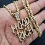 BLINGFACTORY Iced Hip Hop Gold PT Hood Rich Drip Pendant & 24'' Rope Chain Fashion Necklace BLINGFACTORY Iced Hip Hop Gold PT Hood Rich Drip Pendant & 24'' Rope Chain Fashion Necklace