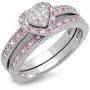 Dazzlingrock Collection Round Pink Sapphire & White Diamond Ladies Heart Shaped Bridal Engagement Ring Set, Sterling Silver