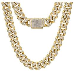 KRKC&CO 12mm Mens Iced Cuban Link Chain, 18k/White Gold Chain for Men, Cuban Link Necklace, Cuban Choker, Hip Hop Jewelry, Prong-Setting 5A CZ Stones, Urban Street-wear, Everlasting Shine