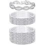 FIBO STEEL 3 PCS Rhinestone Stretch Bracelets for Women Bridal Sparkly Wedding Strand Tennis Bracelet Set Silver-Tone