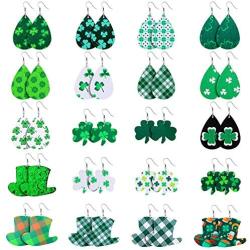 20 Pairs St Patricks Day Earrings Faux Leather Clover Earrings Lightweight Teardrop Earrings for Women