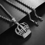 ROWIN&CO King Queen Royal Crown Necklace Silver Diamond-Cut Cubic Zirconia Charm Pendant, Hip Hop Jewelry, Rapper Chains for Men Women