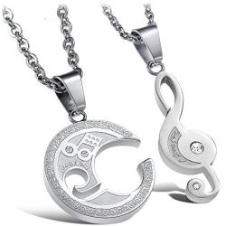 Music Note Puzzle Couples Pendant Necklaces Stainless Steel For Him and Her Matching Set