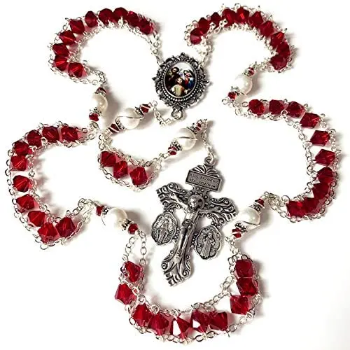 elegantmedical Ladder to Heaven Red Crystal & AAA10MM Pearl Beads Catholic Holy Family Rosary Cross crucifix Necklace gift elegantmedical Ladder to Heaven Red Crystal & AAA10MM Pearl Beads Catholic Holy Family Rosary Cross crucifix Necklace gift