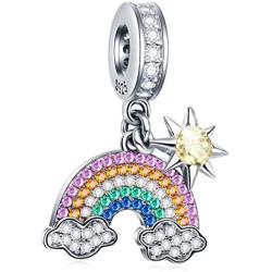 Meet the Rainbow After Rain Sunshine Cloud Rainbow Charm Pendant Beads 925 Sterling Silver Charms with Multicolor CZ Stones Compatible with Pandora Bracelet Gifts for Women/Wife/Mother/Sister/Girl