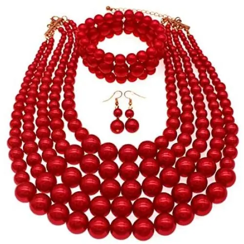 JNF Multi Layer Pearl Strand Costume Jewelry Sets Pearl Statement Necklace Bracelet and Earrings for Women JNF Multi Layer Pearl Strand Costume Jewelry Sets Pearl Statement Necklace Bracelet and Earrings for Women
