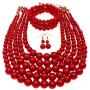 JNF Multi Layer Pearl Strand Costume Jewelry Sets Pearl Statement Necklace Bracelet and Earrings for Women