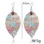 CLOACE Dainty Hollow Printed Leaves Pendant Earring Silver Multicolor Hook Statement Earrings Boho Ear Jewelry for Women Girls