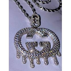 Shop-iGold Men Women 925 Italy Gold Finish Iced Silver Designer Charm Ice Out Pendant Stainless Steel Real 2 mm Rope Chain Necklace, Mens Jewelry, Iced Pendant, Rope Necklace (22)