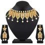 Aheli Beautiful Wedding Wear Indian Laxmi Goddess Faux Stone Studded Floral Design Crafted Necklace Earrings Set Ethnic Fashion Jewelry for Women