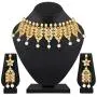 Aheli Beautiful Wedding Wear Indian Laxmi Goddess Faux Stone Studded Floral Design Crafted Necklace Earrings Set Ethnic Fashion Jewelry for Women