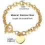 WangGao Elegent Love Stainless Steel Link Chain Blank Heart Charms Bracelet for Women 8.25 Length Toggle Clasp Closure …