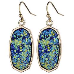 Unique Dangle Druzy Earrings with Glitter Gold Tone, Drop Earring Hooks Jewelry Birthday Gifts by Fomissky