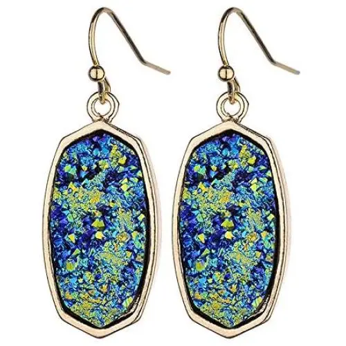 Unique Dangle Druzy Earrings with Glitter Gold Tone, Drop Earring Hooks Jewelry Birthday Gifts by Fomissky Unique Dangle Druzy Earrings with Glitter Gold Tone, Drop Earring Hooks Jewelry Birthday Gifts by Fomissky
