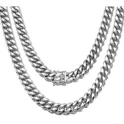 Jewelry Kingdom 1 Mens Necklace or Bracelet, 12MM Silver Cuban Link Chain for Mens Jewelry, Miami Chain Necklace for Women, High Polished 316L Stainless Steel(Length of 7-30inches)