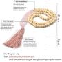 BALIBALI 8MM Semi-Precious Gem Stones Wood Mala Bead Necklace Multicolor Tassel Charms Chain Necklace Handmade Beaded Pendant Necklace for Women Men