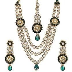 MUCH-MORE Crystal Elements CZ Stone Floral Shape Indian Bollywood Traditional Necklace Set for Women