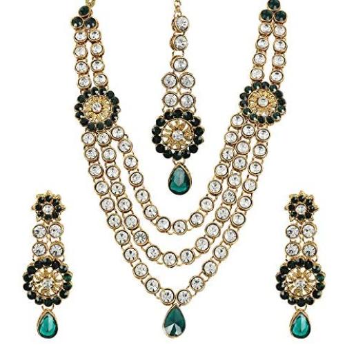 MUCH-MORE Crystal Elements CZ Stone Floral Shape Indian Bollywood Traditional Necklace Set for Women