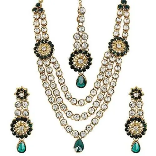 MUCH-MORE Crystal Elements CZ Stone Floral Shape Indian Bollywood Traditional Necklace Set for Women MUCH-MORE Crystal Elements CZ Stone Floral Shape Indian Bollywood Traditional Necklace Set for Women