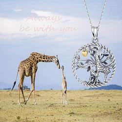 Waysles Giraffe Necklace S925 Sterling Silver Tree of Life Necklace with Love Heart/Giraffe Animal Head Necklace Cute Animal Giraffe Jewelry Gifts for Women Mom