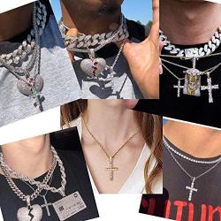 willtx Pendent Necklace for Men and Women with Bling Bling Iced Out Cubic Zirconia Diamond 18K Gold Silver Stainless Steel Rope Chain 24 inch Hip Hop Style Jewelry