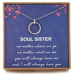 FERVENT LOVE Soul Sister Gifts for Sisters Sterling Silver Double Circles Pendant Necklace for Women Sister Necklaces Best Friend Necklace Gifts for Women Girls