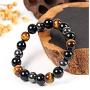 SIMECO JEWELRY Black Tourmaline Bracelets Hematite Black Obsidian Tiger Eye Protection Triple Protection Bracelet Bring Luck Prosperity Dazzling 7 inch (8 mm Bead)