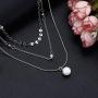 Multilayered Chain Necklace –Women’s Multi-Stand Bohemia Sequins Disc Choker Chain Gold Silver Triple Layered Minimalist Pearl Pendant Necklace Jewelry